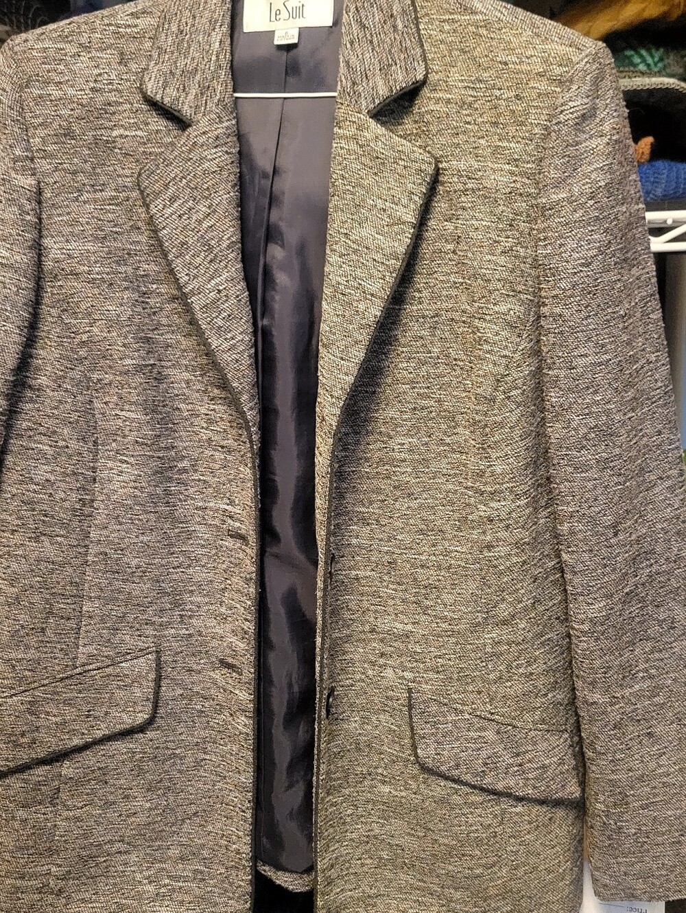 Le Suit Heathered Gray Women's Tweed Blazer